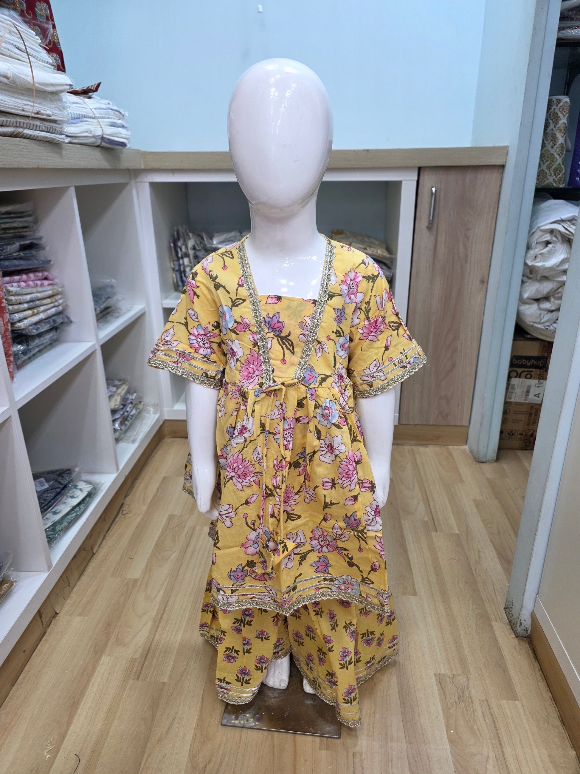 Yellow V Yoke Floral Sharara