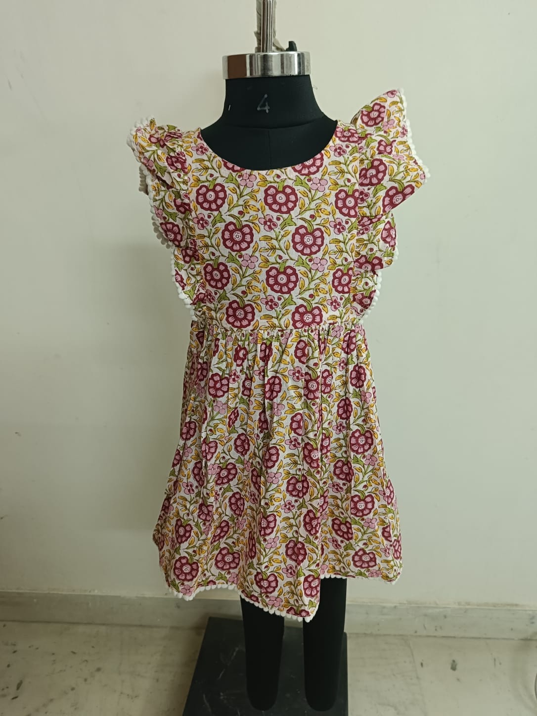 Red Floral Pompom Lace Frock