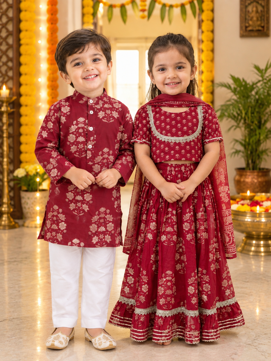 Maroon Jhaal Kurta Pyjama