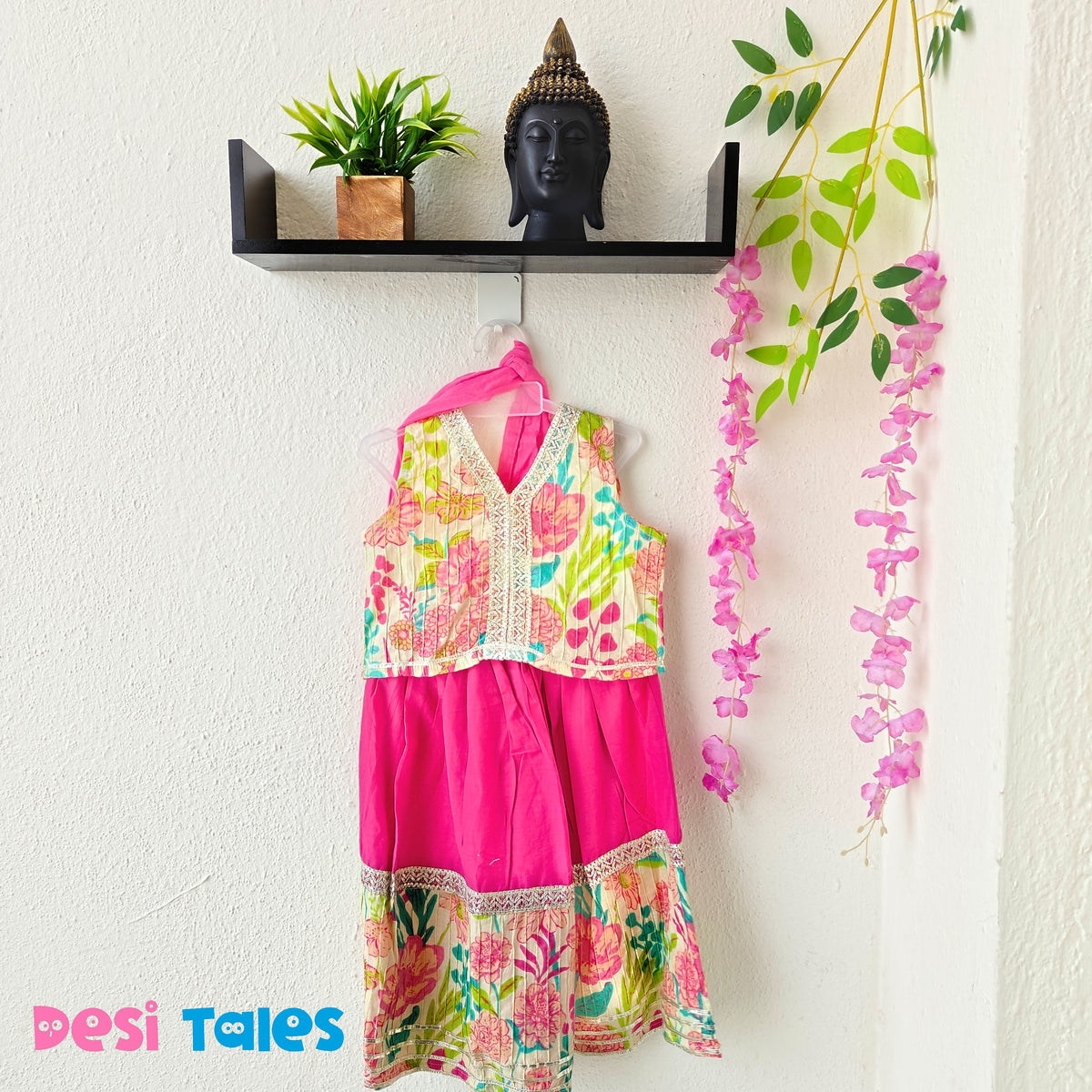 Pink Pintex Top Floral Lehenga with Dupatta