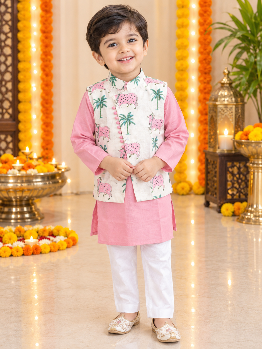 Pink Pichhwai Cross Cut Jacket Set