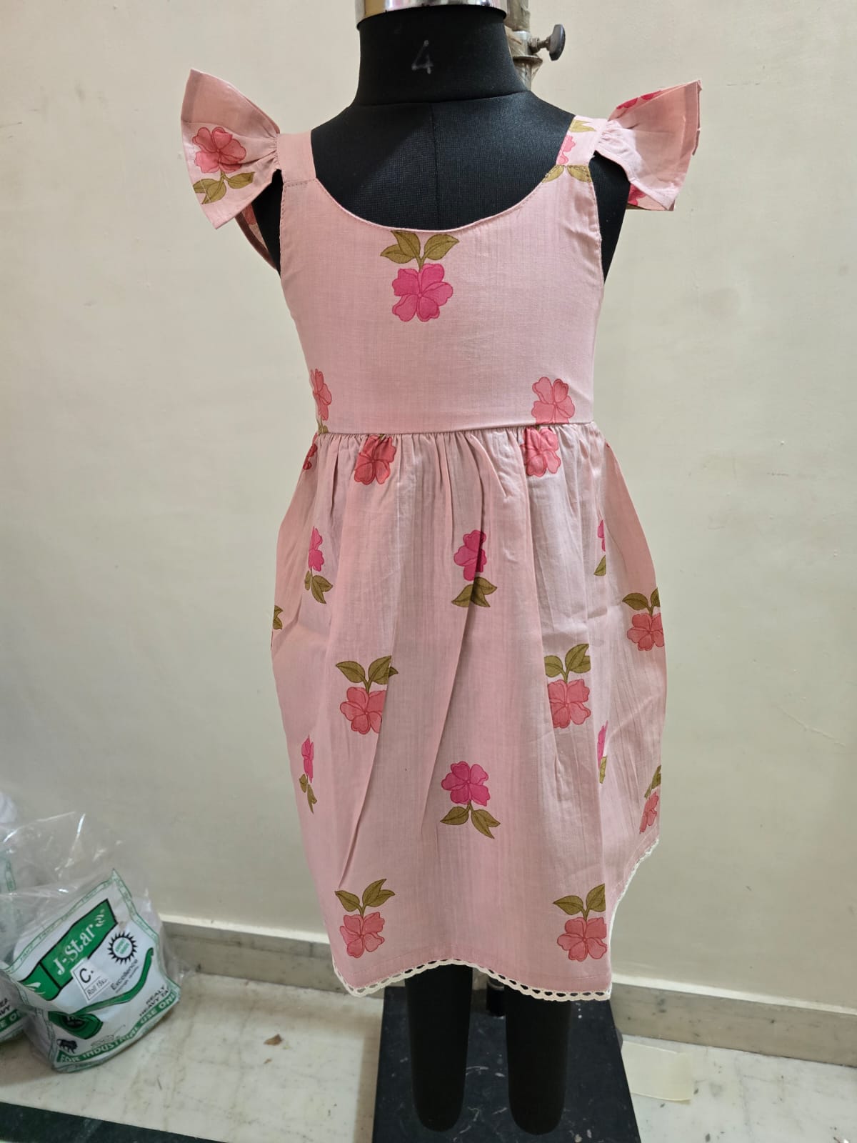 Baby Pink Flower Smocked Back Sleeveless Frock