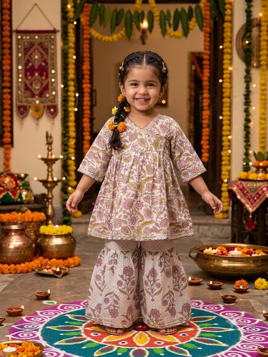 Purple Floral Angarkha Sharara