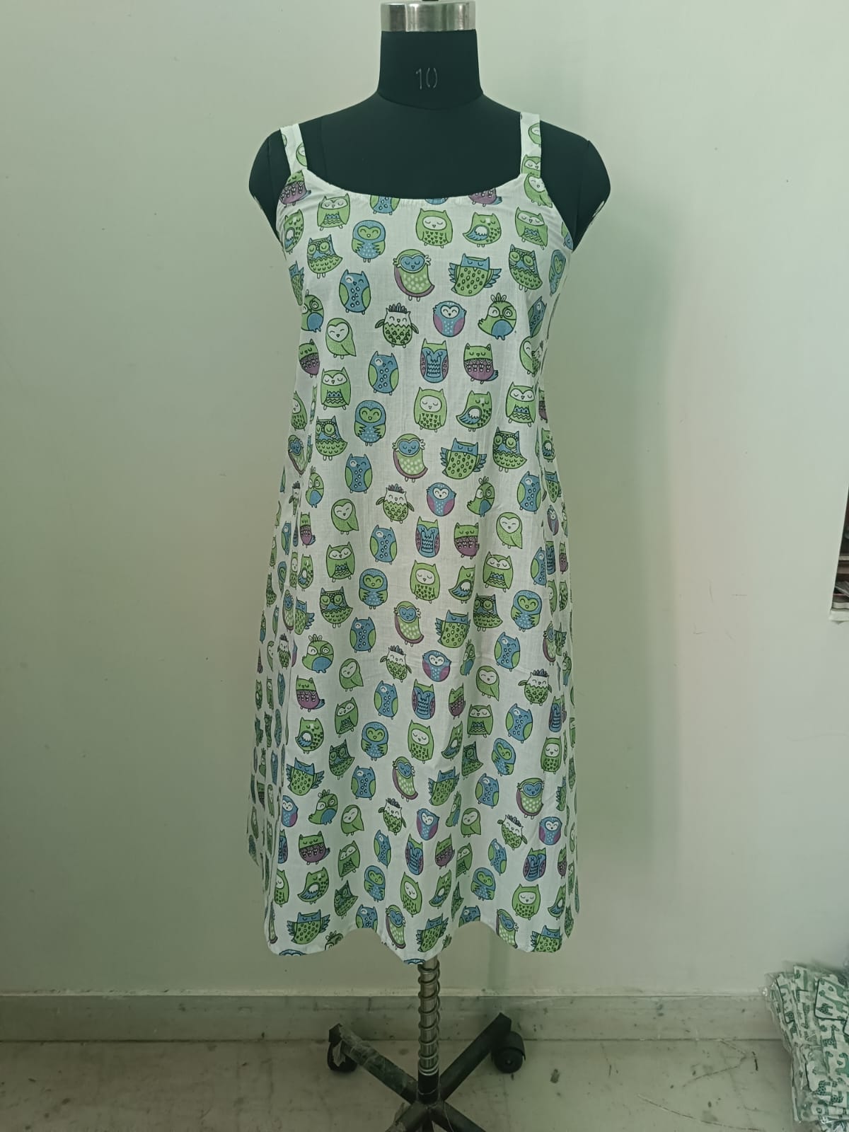Green Owl Smocked Back Sleeveless Frock