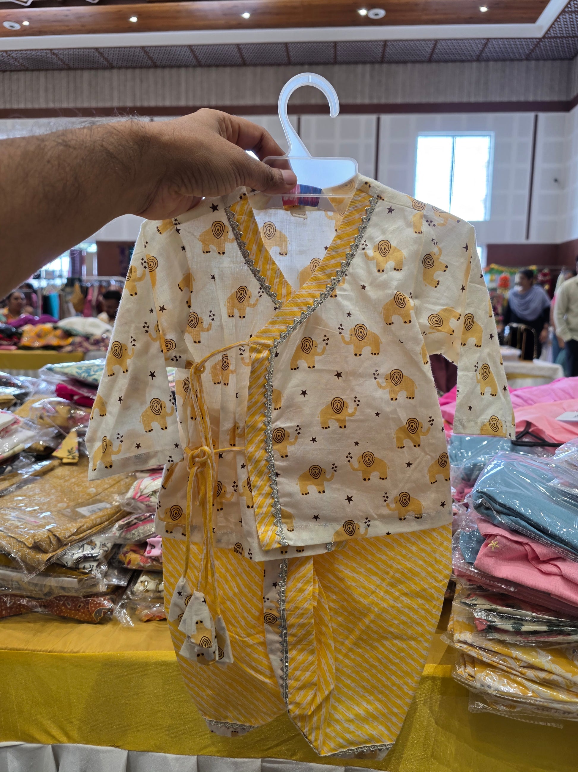 Yellow Comic Elephant Infant Dhoti Kurta