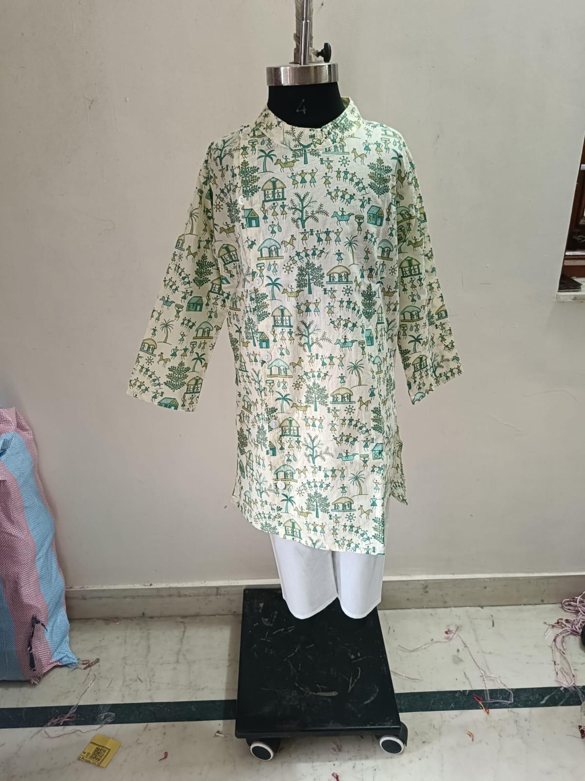 Green Warli Kurta Pyjama