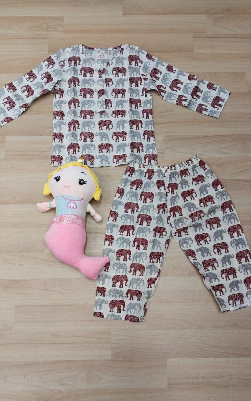 Red Grey Elephant Unisex Coord Set