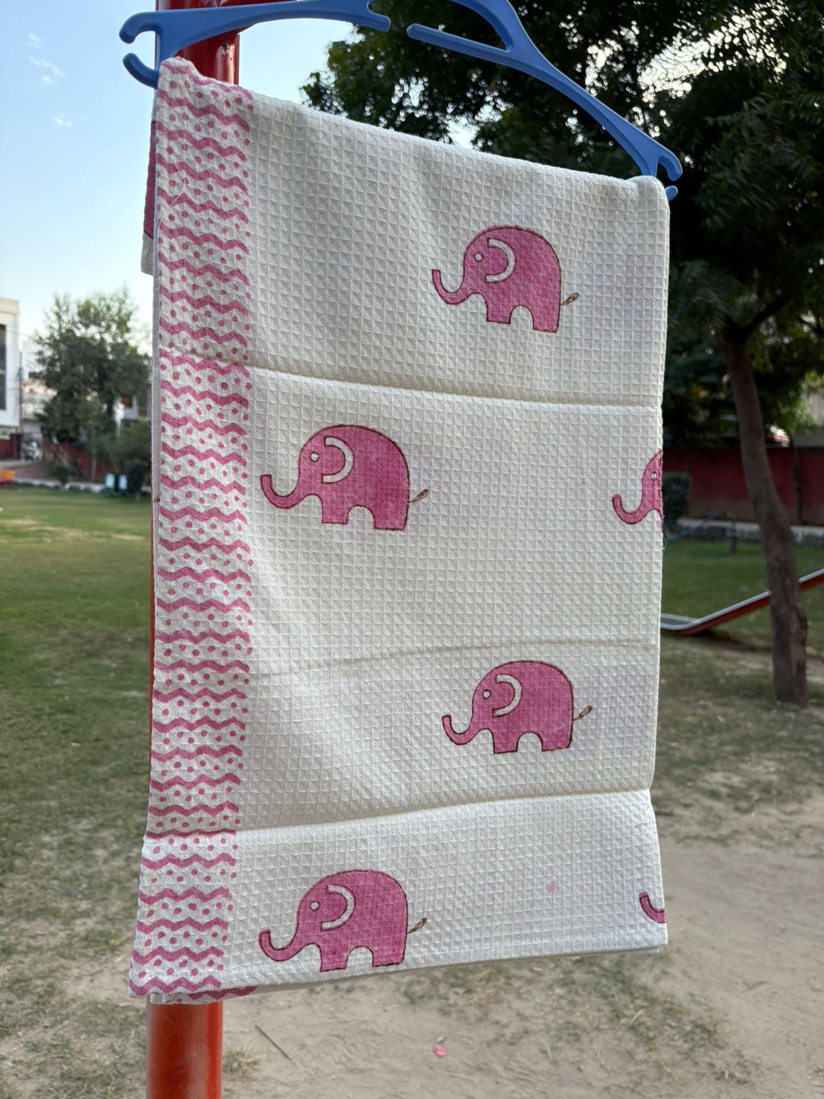 Pink Elephant Bath Towel - Hand Block Printed