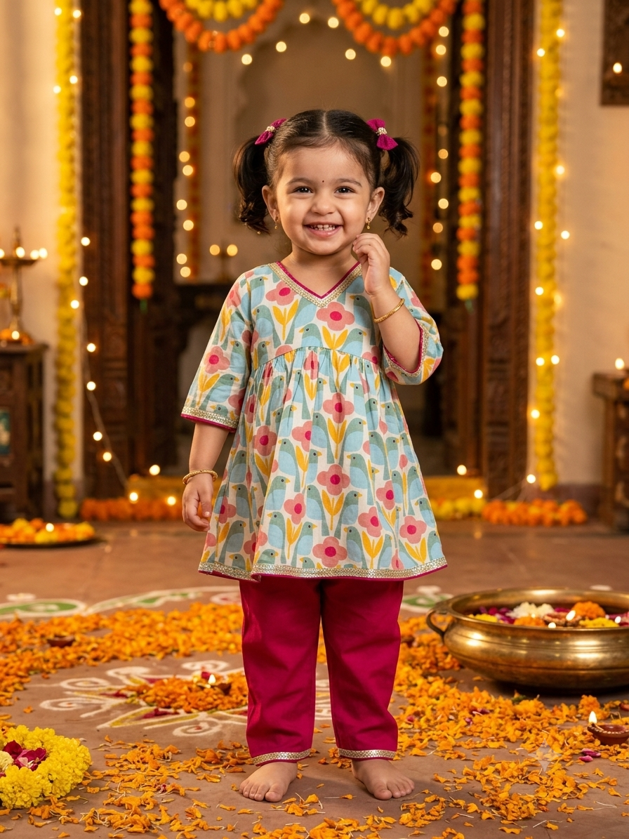 Birdies Nyra Cut Kurti With Straight Pant Set