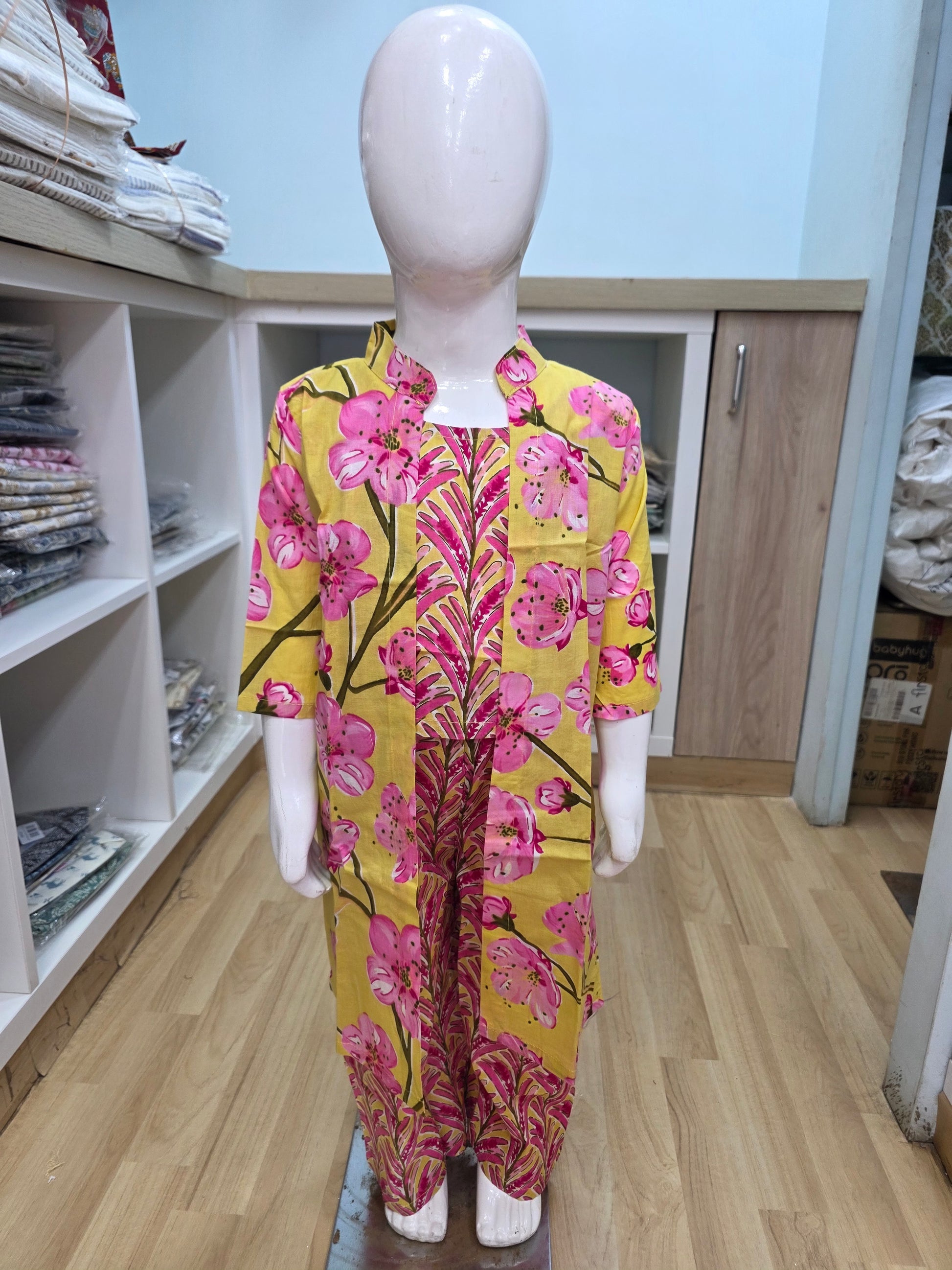 Yellow Pink Floral Shrug Coord Set