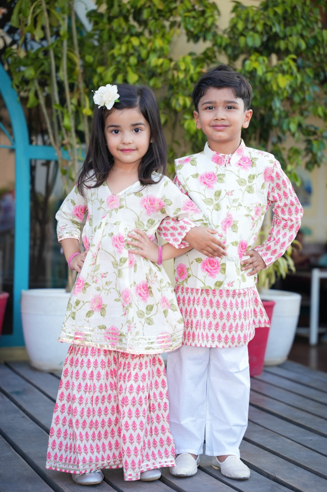 Pink Rose Twinning Sharara Set