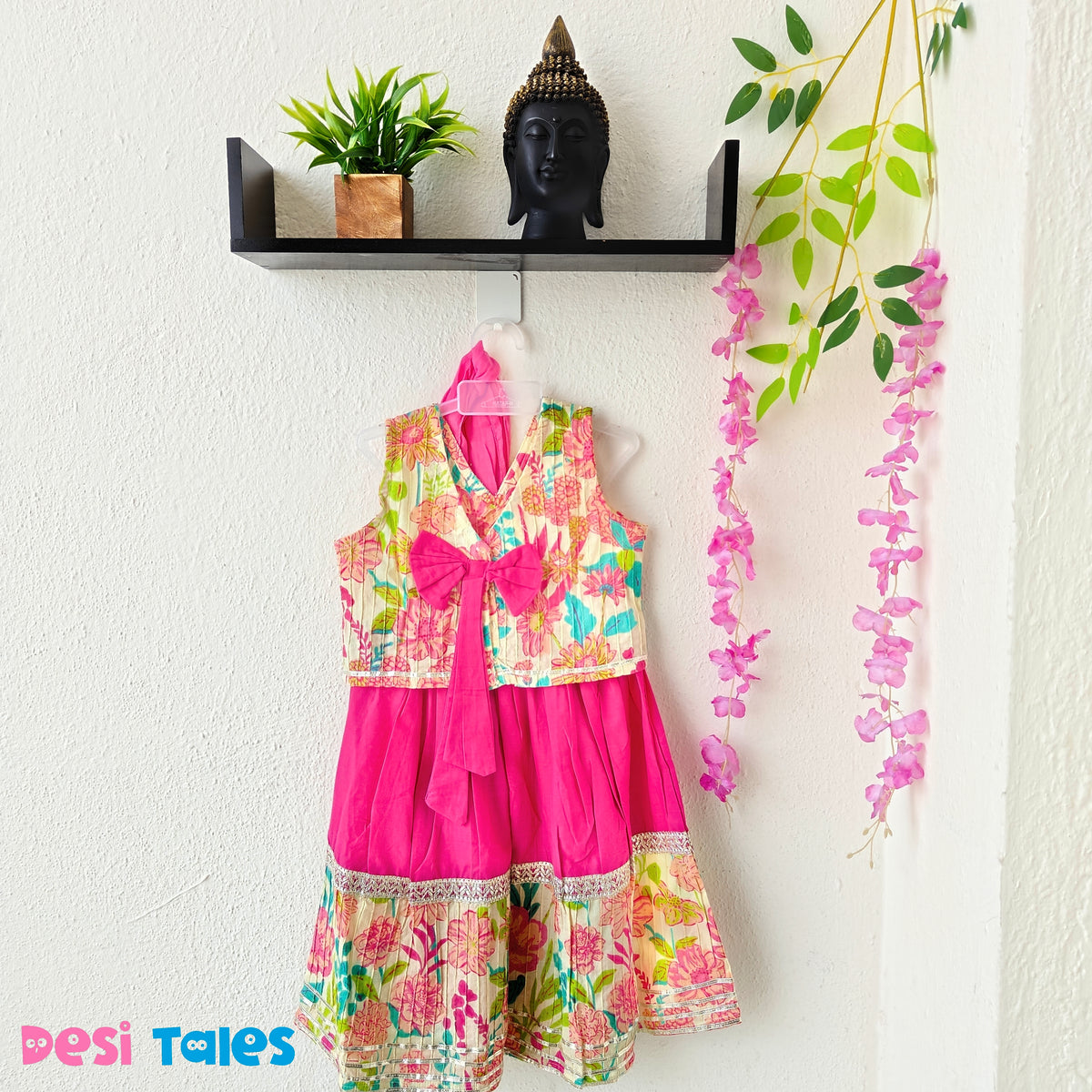 Pink Pintex Top Floral Lehenga with Dupatta