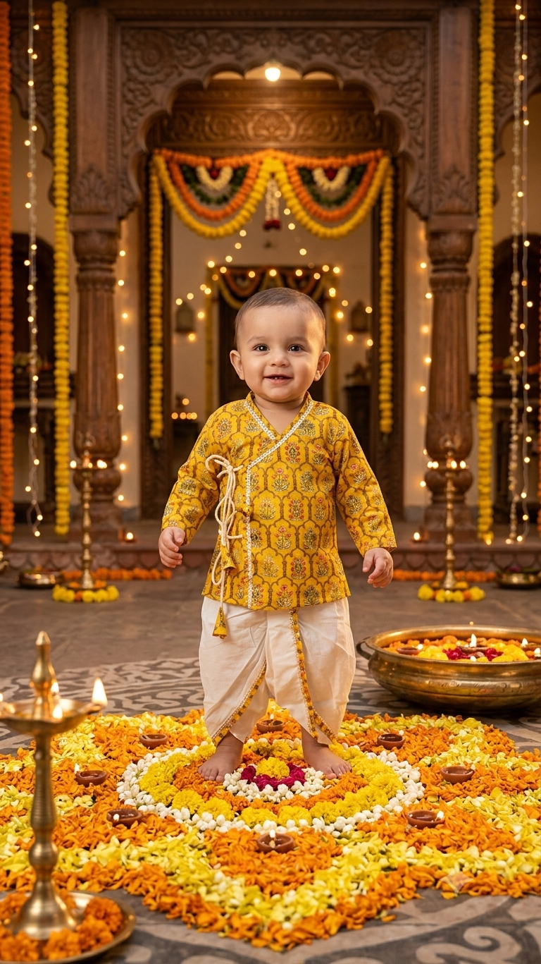 Yellow Hexagon Infant Dhoti Kurta