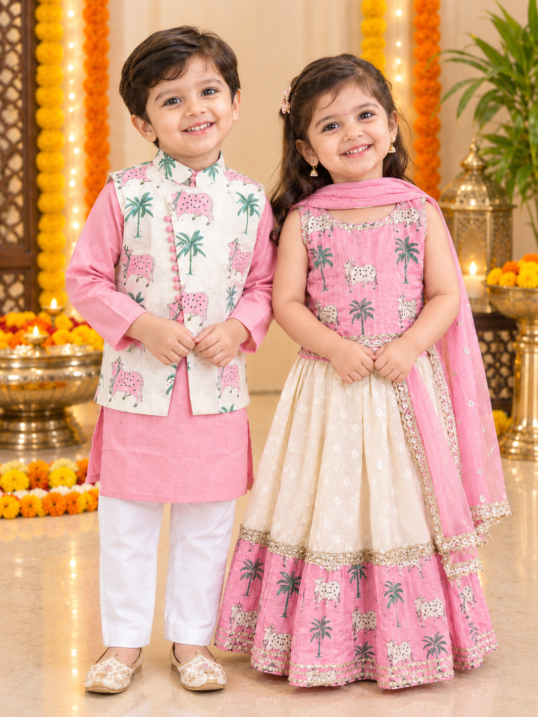 Pink Pichhwai Twinning Lehenga Set
