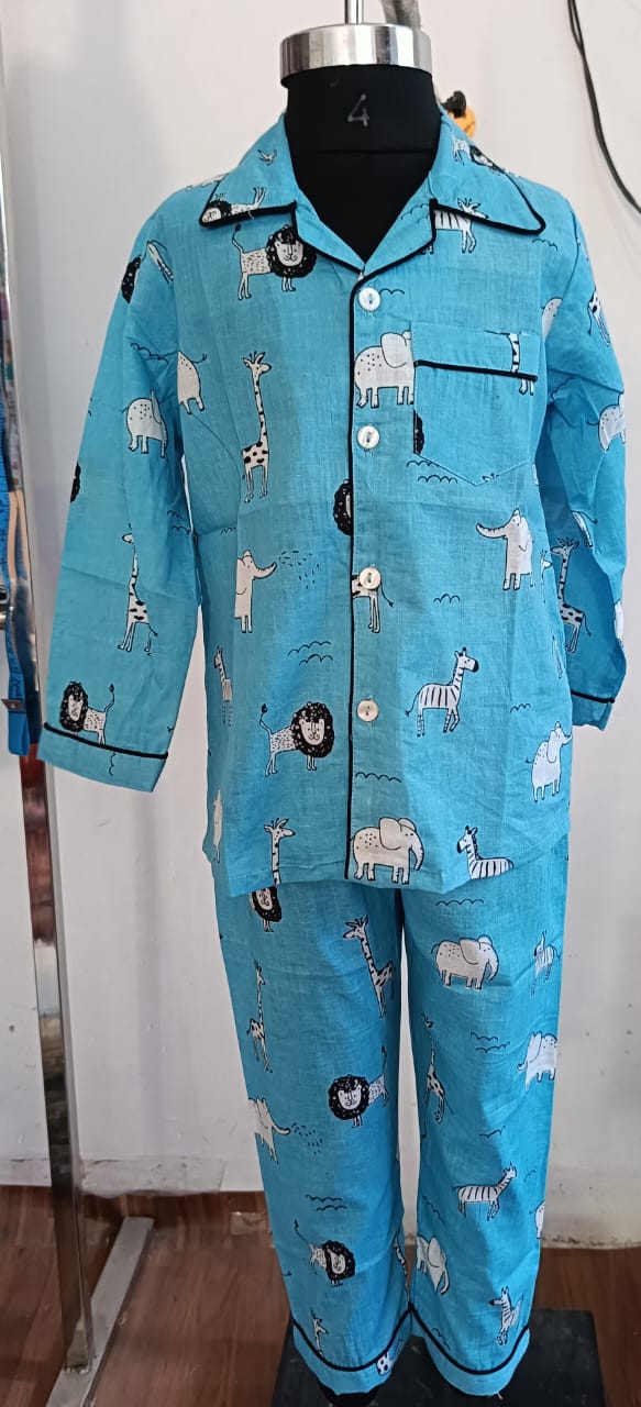 Blue Jungle Theme Night Dress
