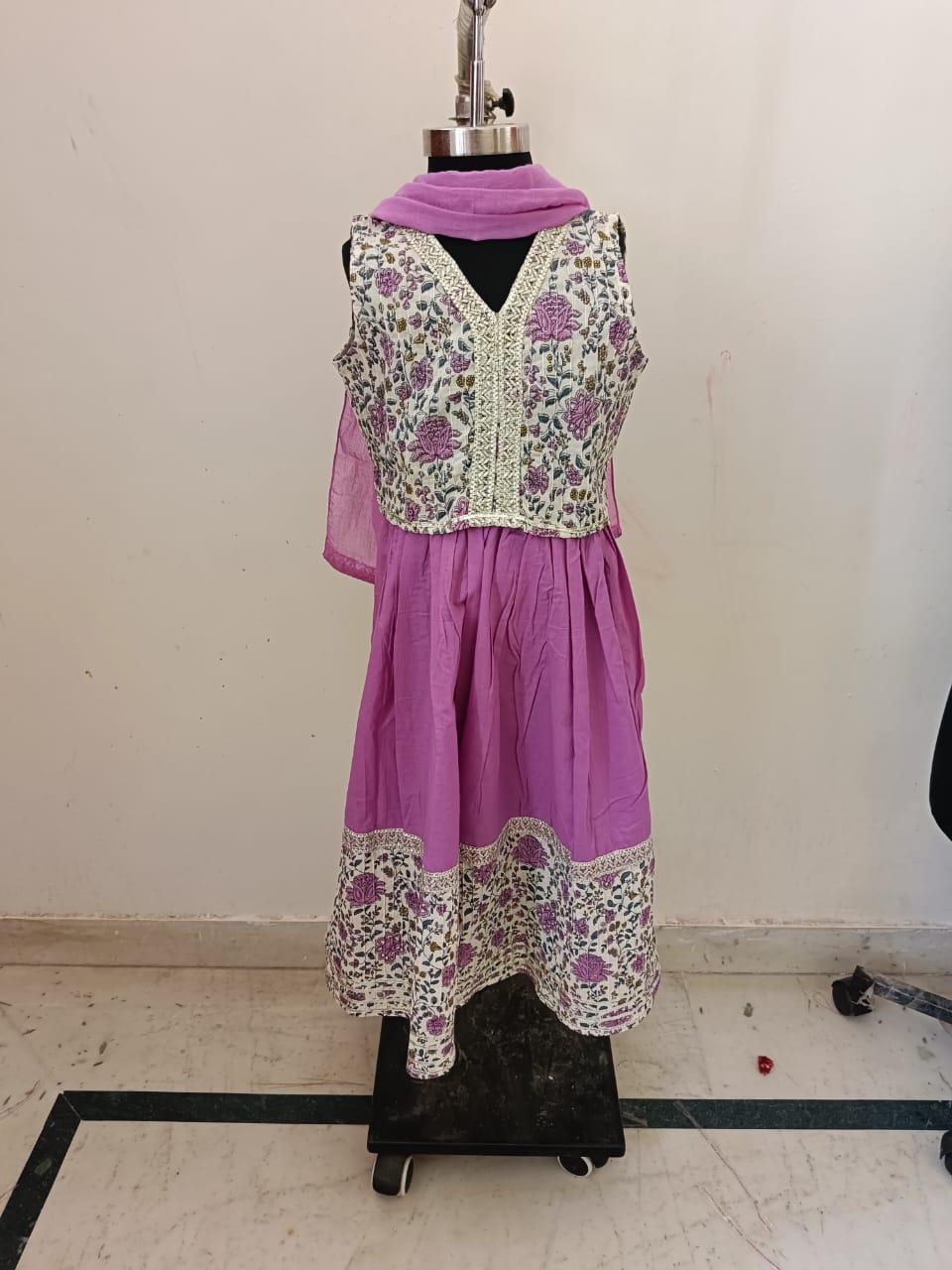 Lavender Pintex Top Floral Lehenga with Dupatta