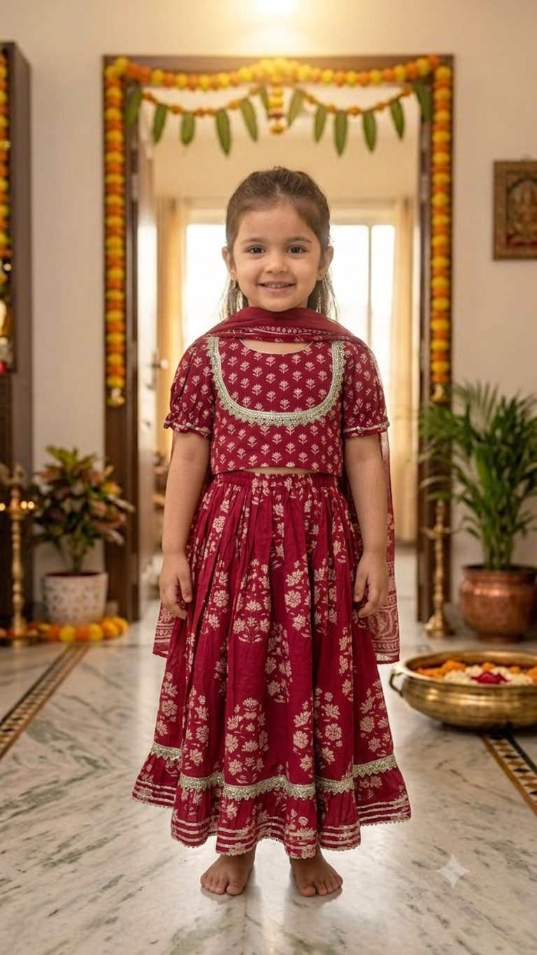 Maroon Jhaal Boota Twinning Lehenga with Dupatta