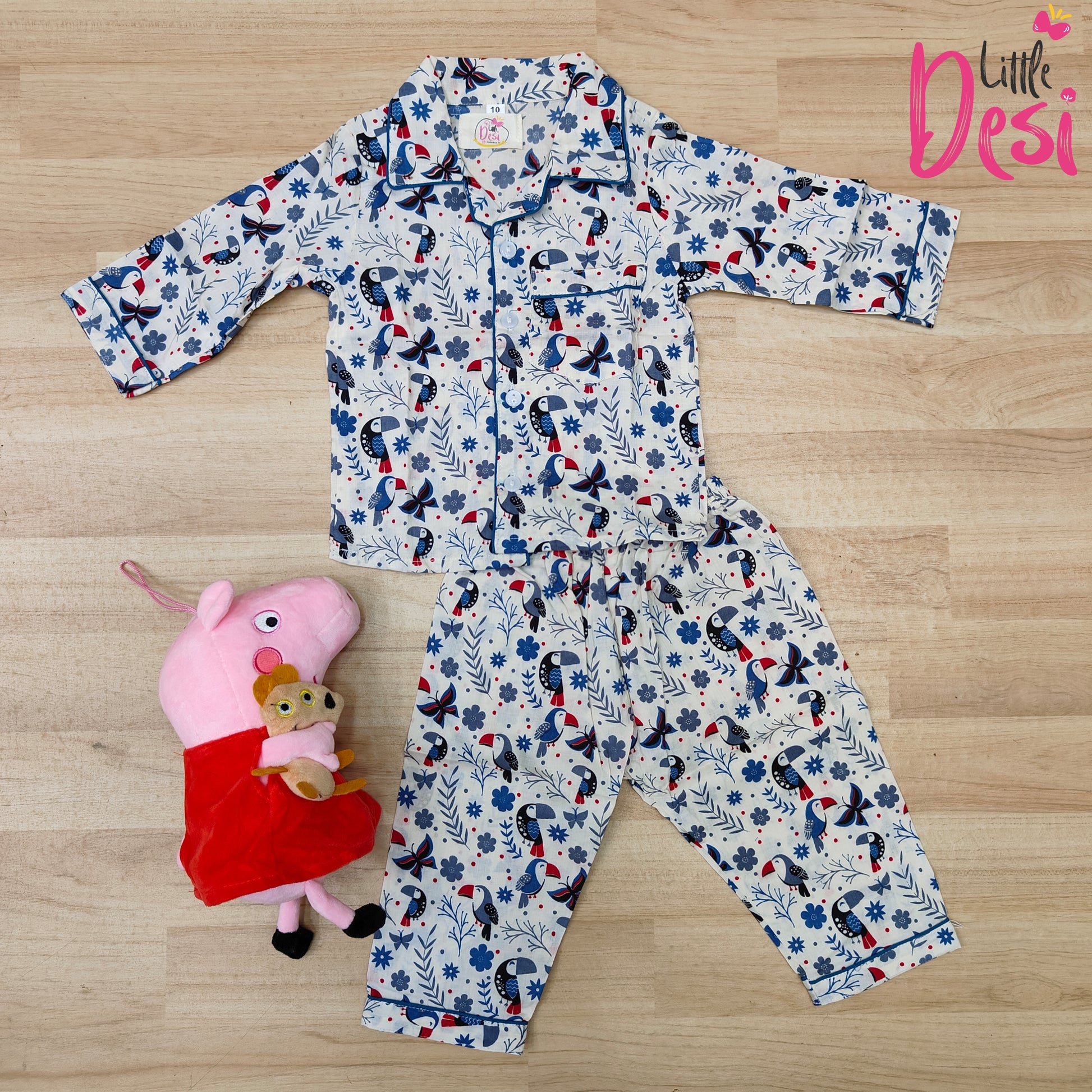 White Blue Toucan Night Dress