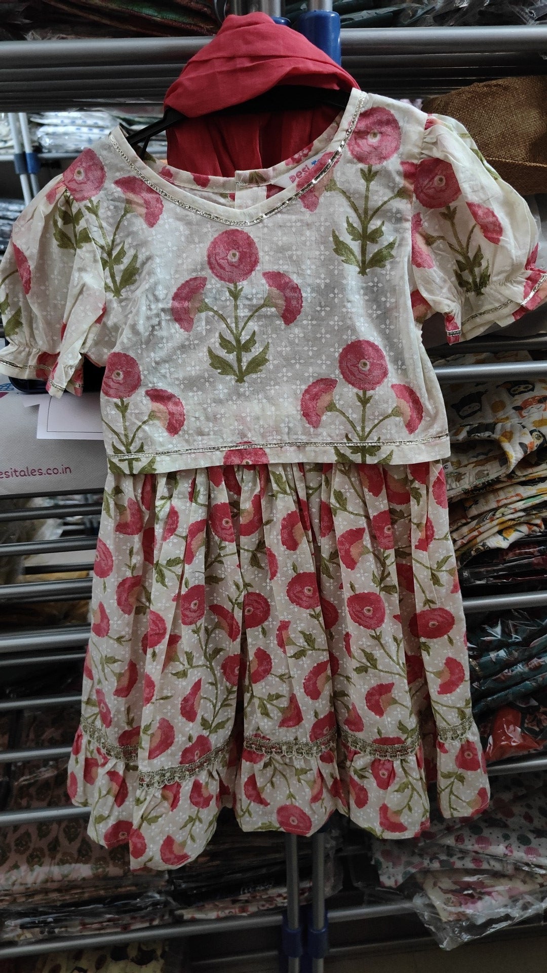 White and Pink Floral Lehenga with Dupatta