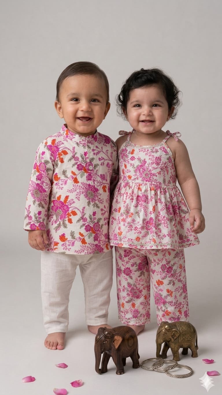 Pink Orange Floral Top With Straight Pants
