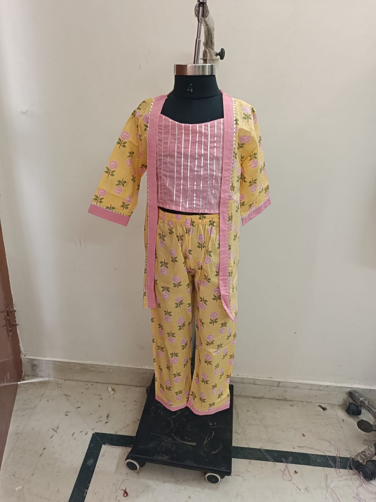 Yellow Shrug With Rose Shrug Coord Set