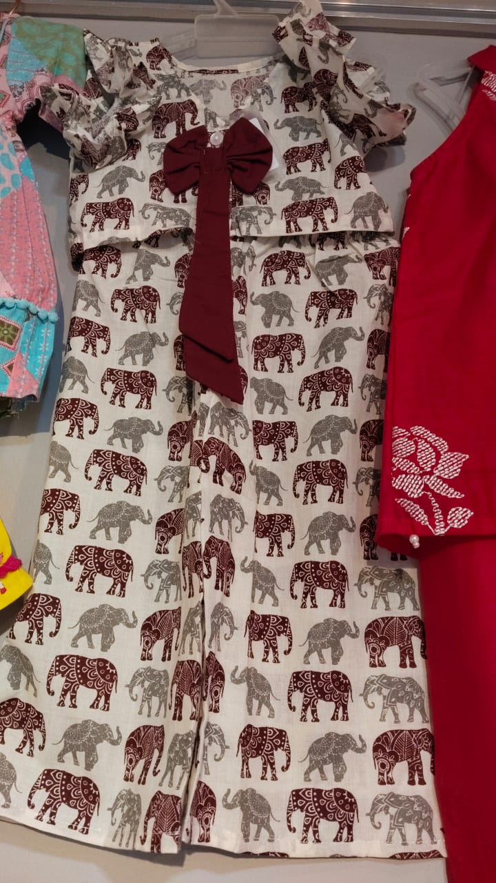 Red Grey Elephant Bow Coord Set