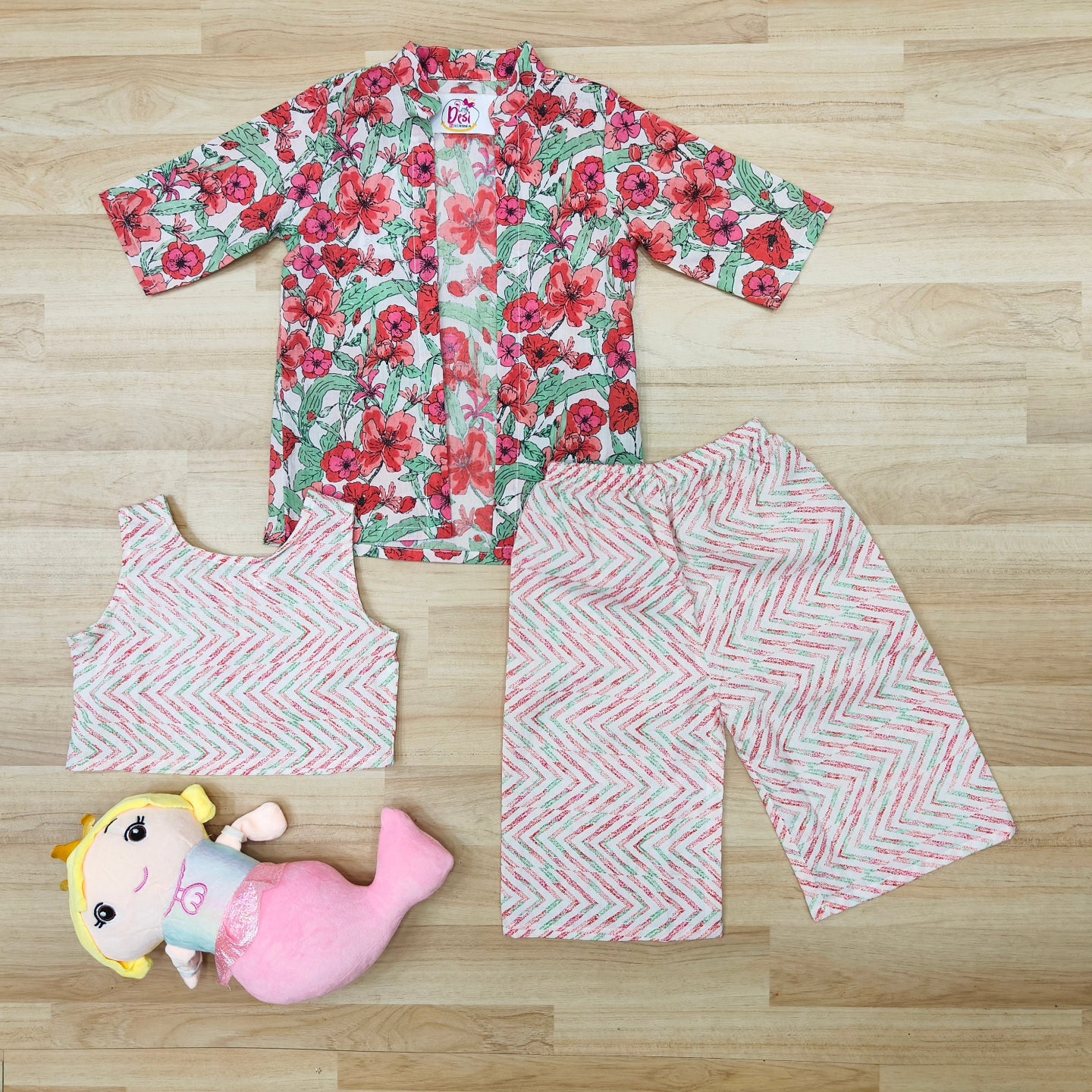 Red Floral Zig Zag Shrug Coord Set