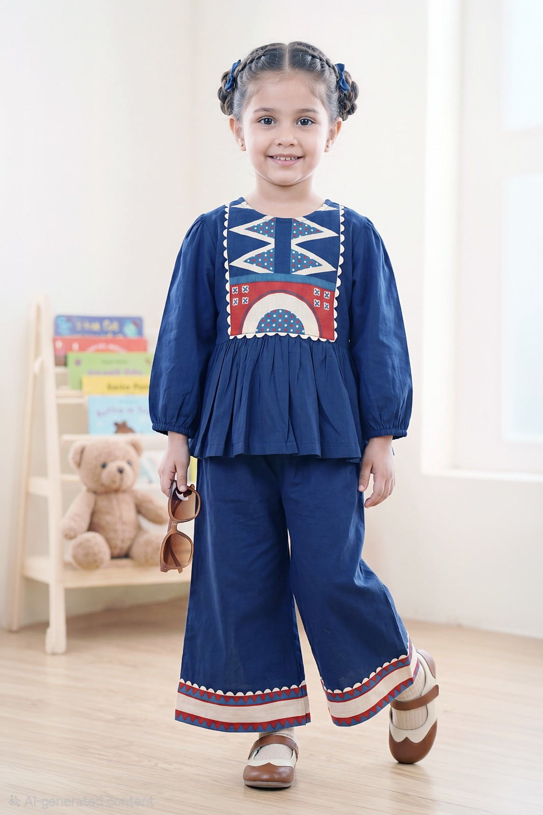 Blue Yoke Patch Full Sleeve Coord Set