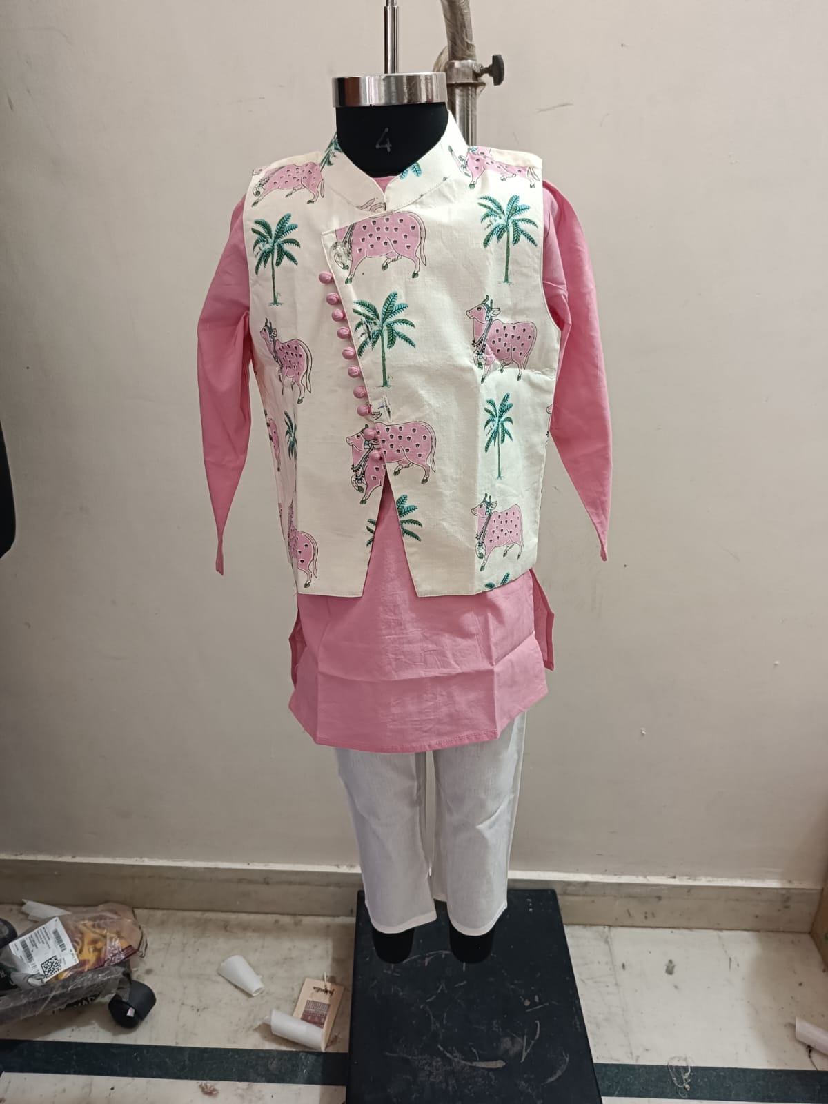 Pink Pichhwai Cross Cut Jacket Set