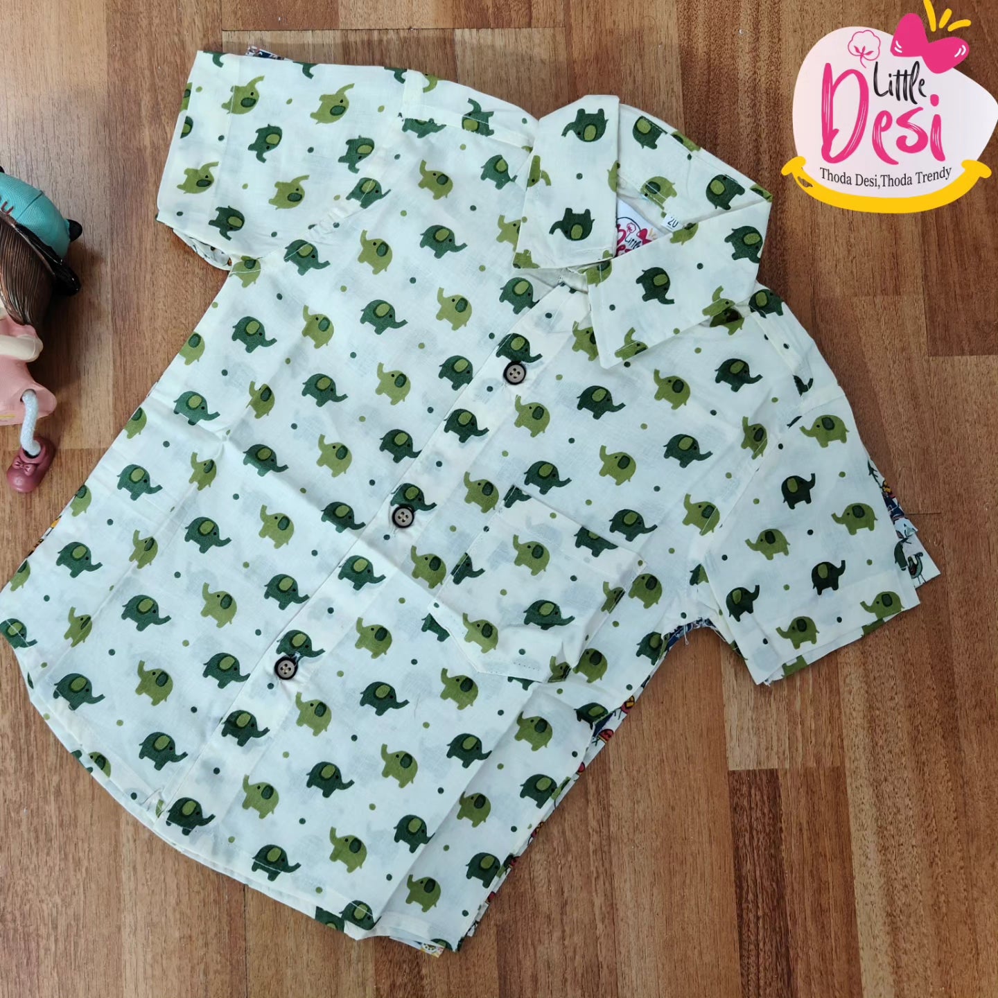 Olive Green Elephant Kids' Shirt
