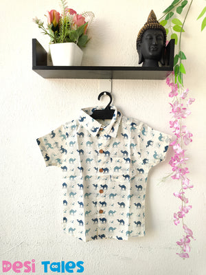 Cream Blue Camel Twinning Kids' Shirt