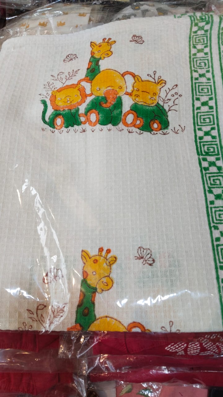 Yellow Animal Friends Bath Towel - Hand Block Printed